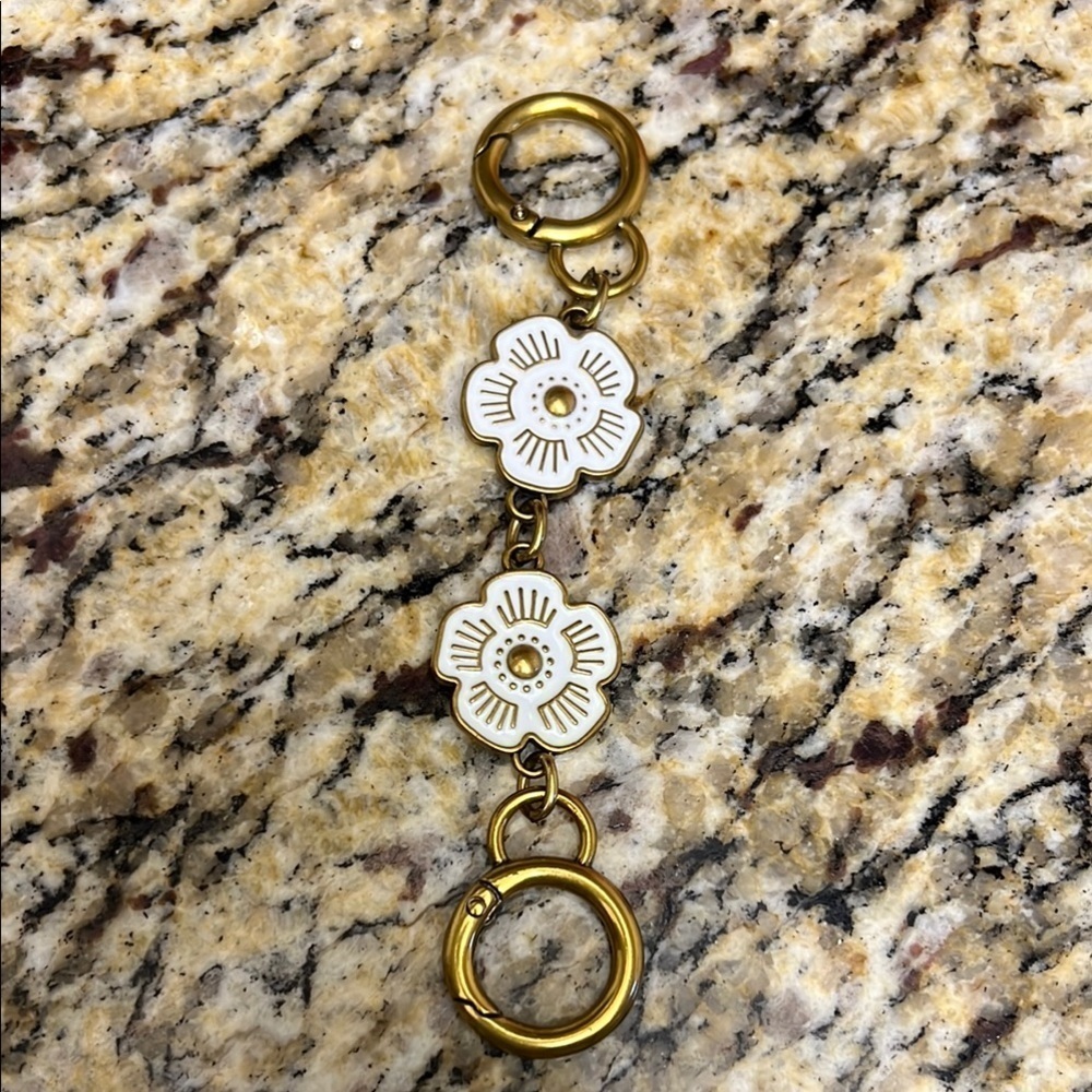 Gold & White Floral Handbag Strap Extender / Charm Accessory